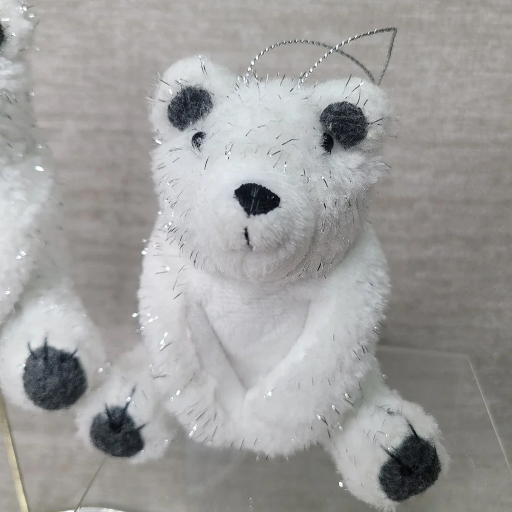 Target Polar Bear Christmas Ornaments Set of 2 White Tinsel Plush Retired Nice